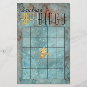 Flyer Baby Shower BINGO "Delfín bebé dorado"