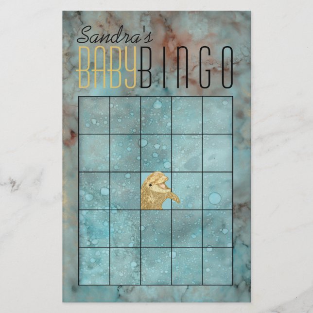 Flyer Baby Shower BINGO "Delfín bebé dorado" (Frente)