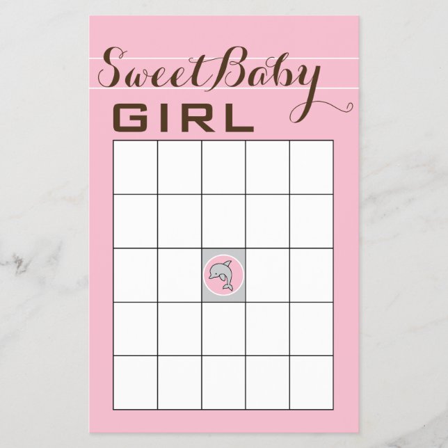 Flyer Baby Shower BINGO "Delfín rosado" (Frente)