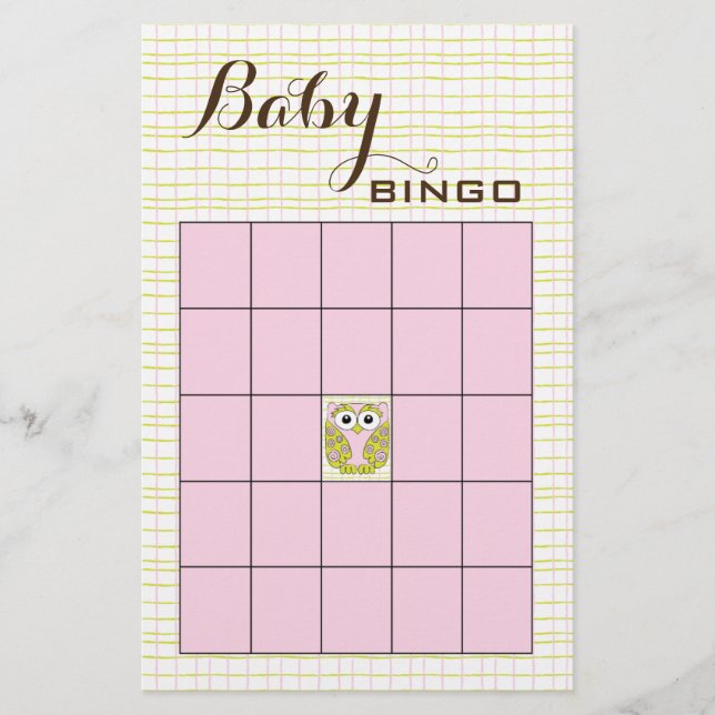 Flyer Baby Shower BINGO Pink Green OWL (Frente)