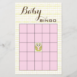Flyer Baby Shower BINGO Pink Green OWL