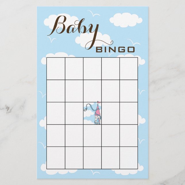 Flyer Baby Shower BINGO Rosa/Azul/Castillo (Frente)