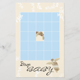 Flyer Baby Shower BINGO "Tortuga azul/crema"