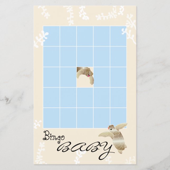 Flyer Baby Shower BINGO "Tortuga azul/crema" (Frente)