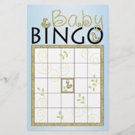 Flyer Baby Shower Blue BINGO "Aves doradas"