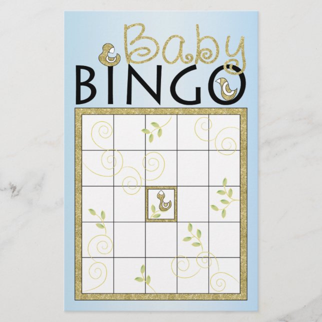 Flyer Baby Shower Blue BINGO "Aves doradas"
