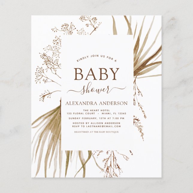 Flyer Baby Shower Boho Bohemian de Budget Pampas (Frente)