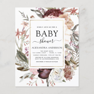 Flyer Baby Shower Boho Polvo Rosa Vino Tinto Presupuesto