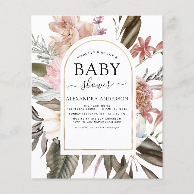 Flyer Baby Shower Borgoña Rosa (Frente)