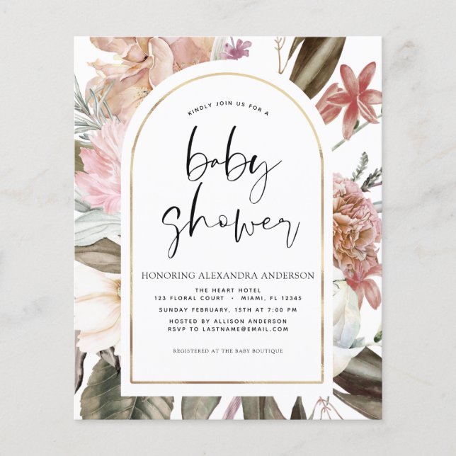 Flyer Baby Shower Borgoña Rosa (Frente)