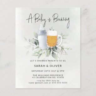 Flyer Baby Shower de Budget Baby Brewing Greenery Boy