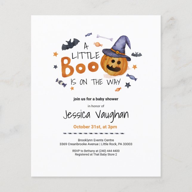 Flyer Baby Shower de calabaza de Halloween (Frente)