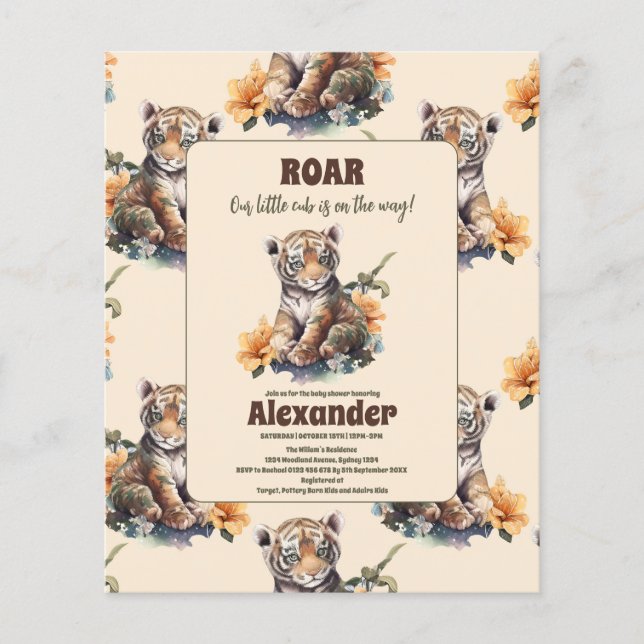 Flyer Baby Shower de cigala animal Safari presupuesto (Frente)