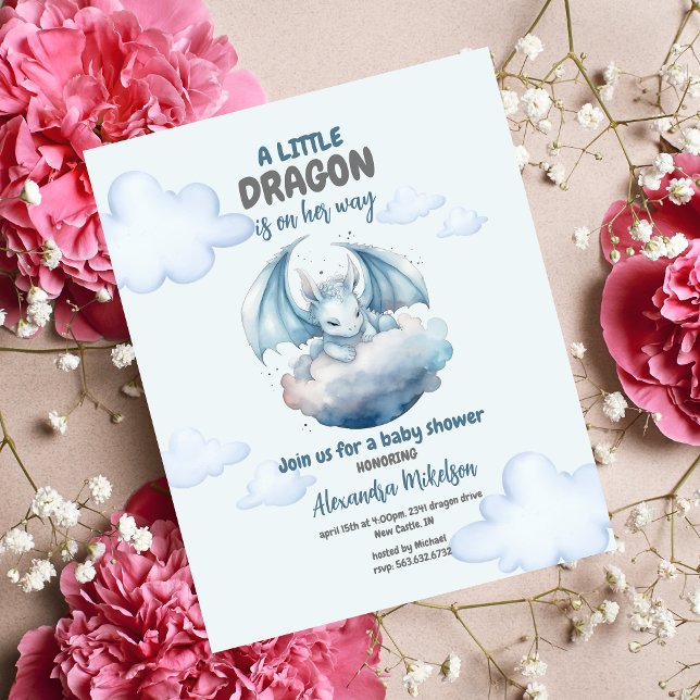 Flyer Baby Shower de Dragon de acuarela de presupuesto (Subido por el creador)