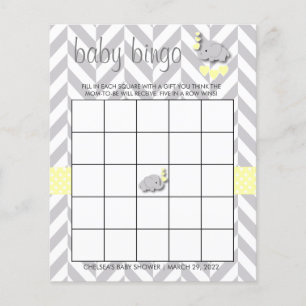 Flyer Baby Shower de elefante amarillo y gris - Bingo