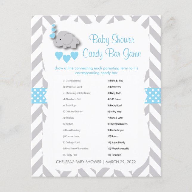 Flyer Baby Shower de Elefante Azul y Gris para bebés - B (Frente)