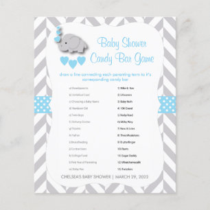 Flyer Baby Shower de Elefante Azul y Gris para bebés - B