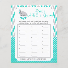 Flyer Baby Shower de Elefante Turquesa y Gris - ABC