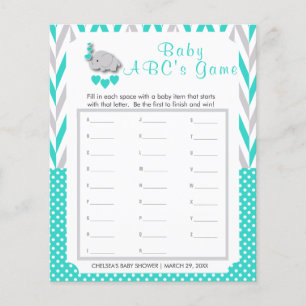 Flyer Baby Shower de Elefante Turquesa y Gris - ABC