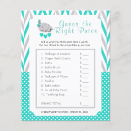 Flyer Baby Shower de Elefante Turquesa y Gris - Precio