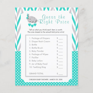 Flyer Baby Shower de Elefante Turquesa y Gris - Precio