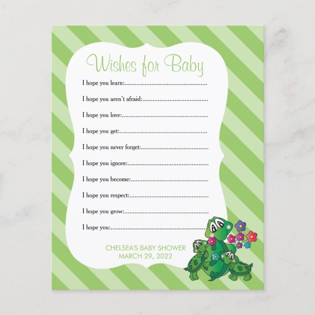 Flyer Baby Shower de tortuga suave - Deseos (Frente)