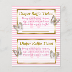 Flyer Baby Shower Diaper Raffle con mariposa rosa y dora