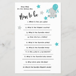Flyer Baby Shower Elephan How well you know the card