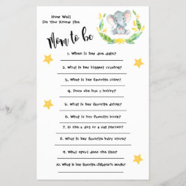 Flyer Baby Shower Elephant ¿Qué tan bien conoces la tarj