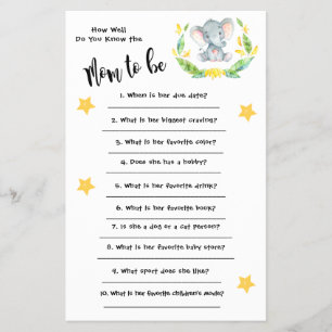 Flyer Baby Shower Elephant ¿Qué tan bien conoces la tarj