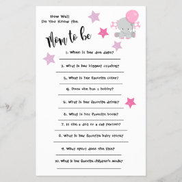 Flyer Baby Shower Elephant ¿Qué tan bien conoces la tarj