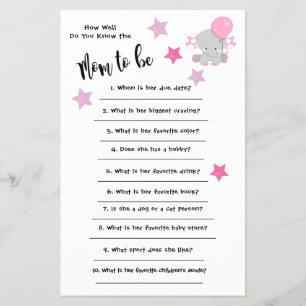 Flyer Baby Shower Elephant ¿Qué tan bien conoces la tarj