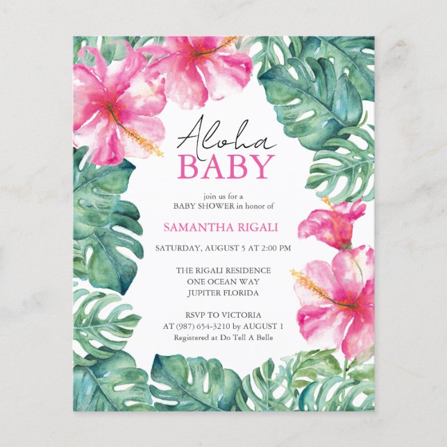 Flyer Baby Shower floral de acuarela de presupuesto (Frente)