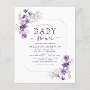 Flyer Baby Shower Floral de Greenery Morado Polvo Presup