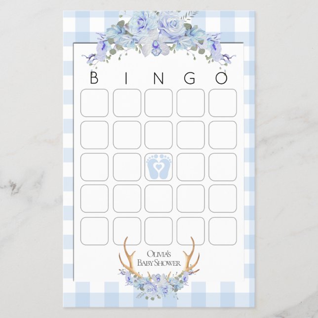 Flyer Baby Shower Games Bingo BOHO Baby Shower Blue (Frente)