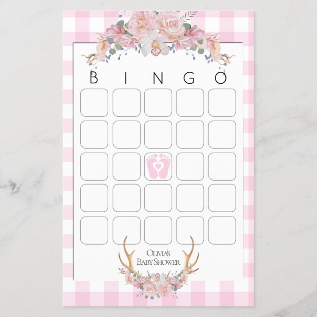 Flyer Baby Shower Games Bingo BOHO Baby Shower Pink (Frente)