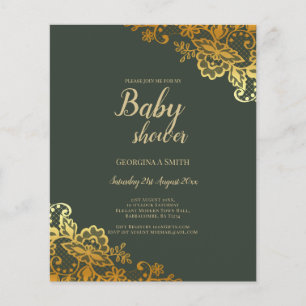 Flyer Baby Shower Gold Lace Emerald Green