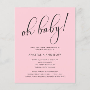 Flyer baby Shower guión moderno Rubor rosa