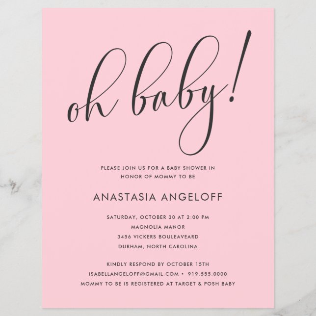 Flyer Baby Shower Modern Script Rubor Baby Shower (Frente)