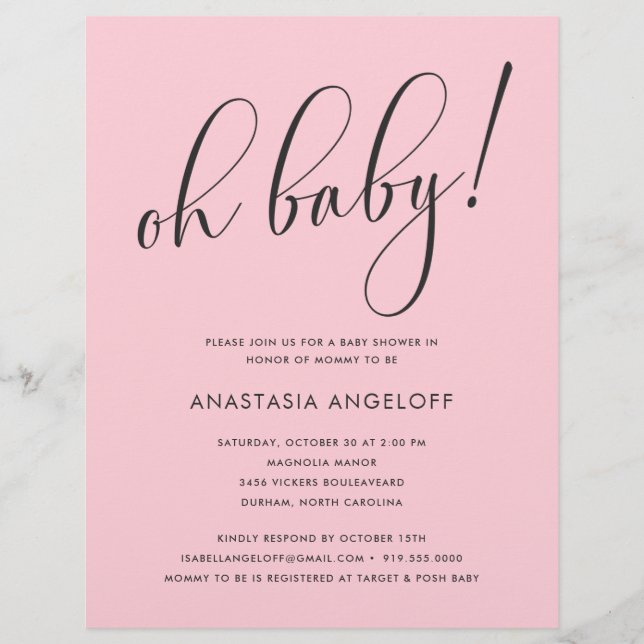 Flyer Baby Shower Modern Script Rubor Baby Shower (Frente)