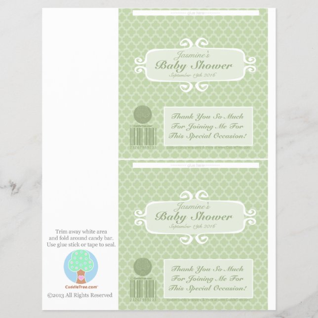 Flyer Baby Shower Personalizado Candy Bar Wrappers Green (Frente)
