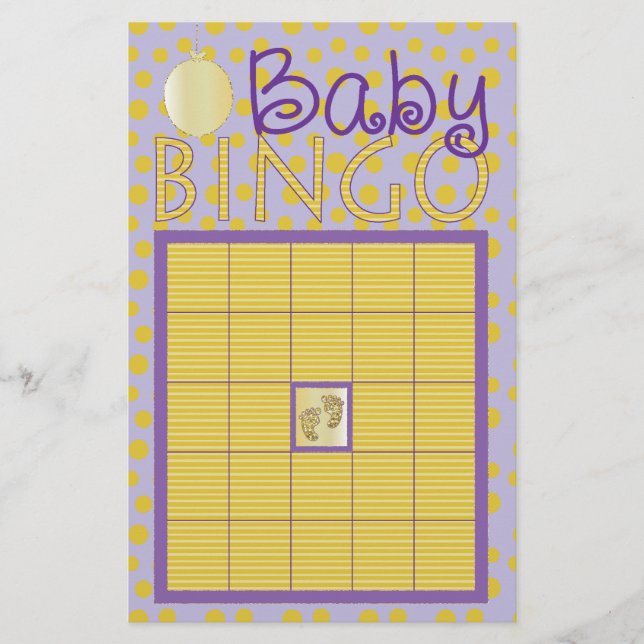Flyer Baby Shower Pink BINGO "Puntos, Rayas/Púrpura, Oro (Frente)