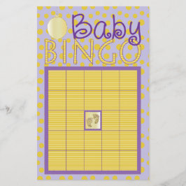 Flyer Baby Shower Pink BINGO "Puntos, Rayas/Púrpura, Oro