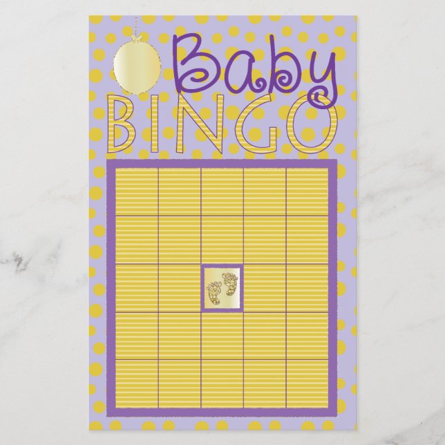 Flyer Baby Shower Pink BINGO "Puntos, Rayas/Púrpura, Oro (Frente)
