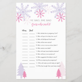 Flyer Baby Shower Snowflake Adivina quién dijo el juego