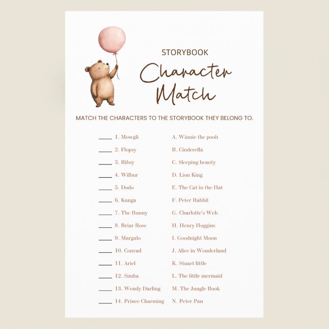 Flyer Baby Shower Storybook Character Match Game  (Subido por el creador)