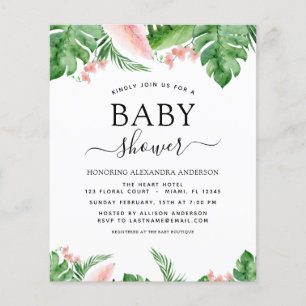 Flyer Baby Shower Tropical Palma Floral Acuarela Presupu
