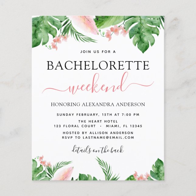 Flyer Bachelorette Weekend Tropical Itinerario (Frente)