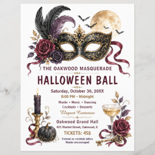 Flyer Baile de Máscaras Elegante de Halloween