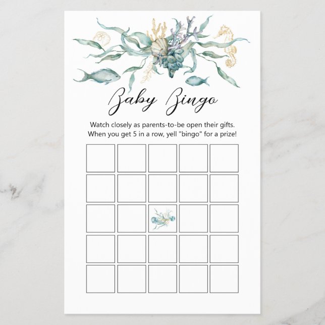 Flyer Bajo el mar Jellyfish Baby Bingo Card Game Board (Frente)